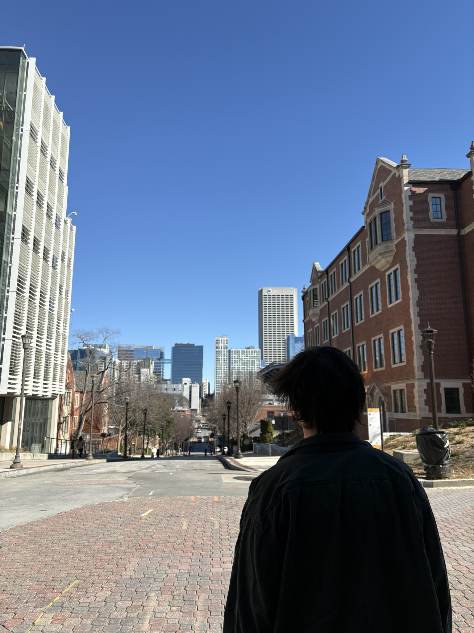Jacob walking through the engineering campus in Atlanta